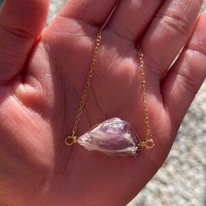 Gold Wire Wrapped Necklace with Amethyst Stone